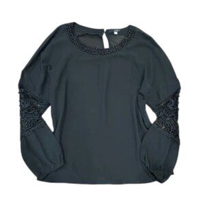 Faisca Black Mesh Knit Long Sleeve Top Witchy Vampire Whimsical 90s Goth Emo Y2K